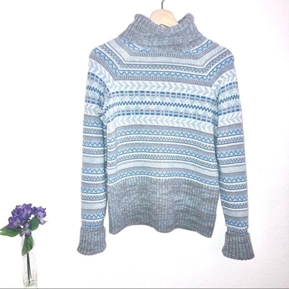 Columbia gray & pastel blue turtleneck sweater Sm euc cotton wool long sleeve